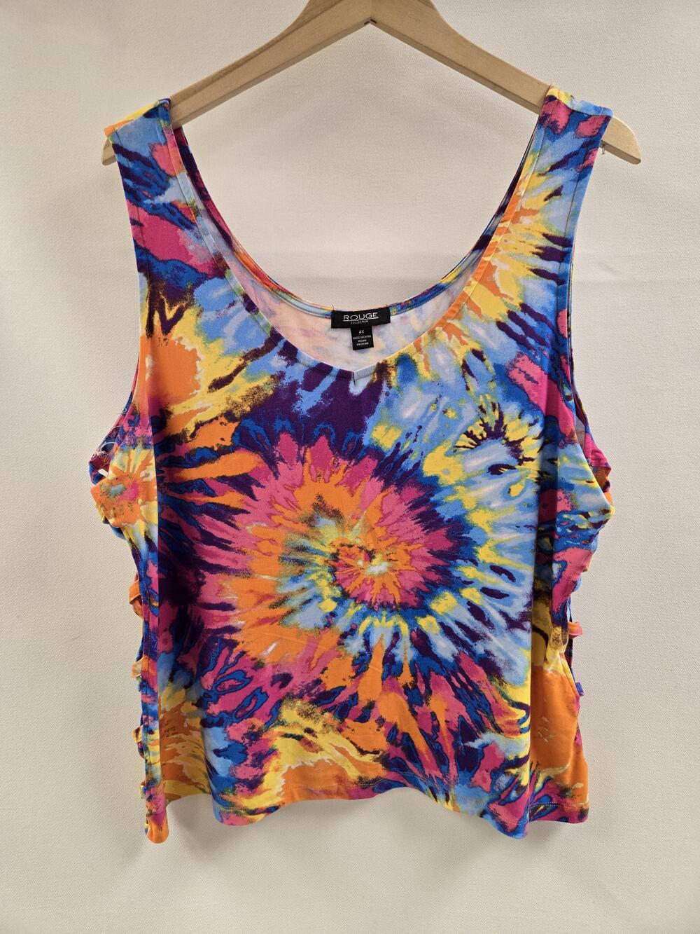 Rouge Collection Tank Top Womens 4X Tie Dye Sleeveless Criss Cross Boho Festival